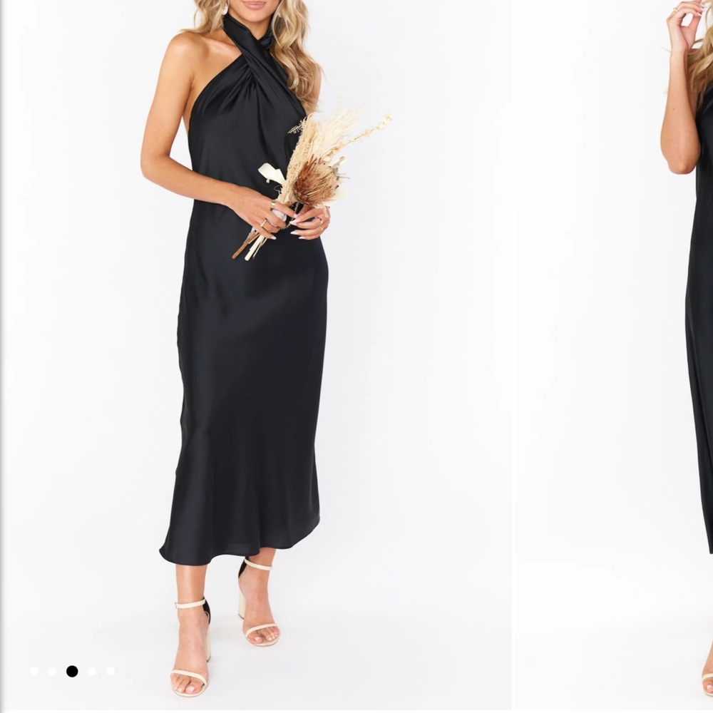 Show Me Your MuMu Black Satin Wedding Dress Jasmine Halter Dress - Picture 3 of 6
